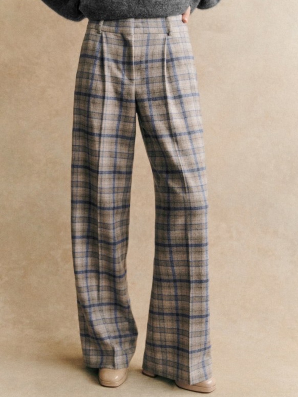 Sezane Rodriguo Trousers Plaid Check Wool Blend Pants Size 40 FR / US 8
